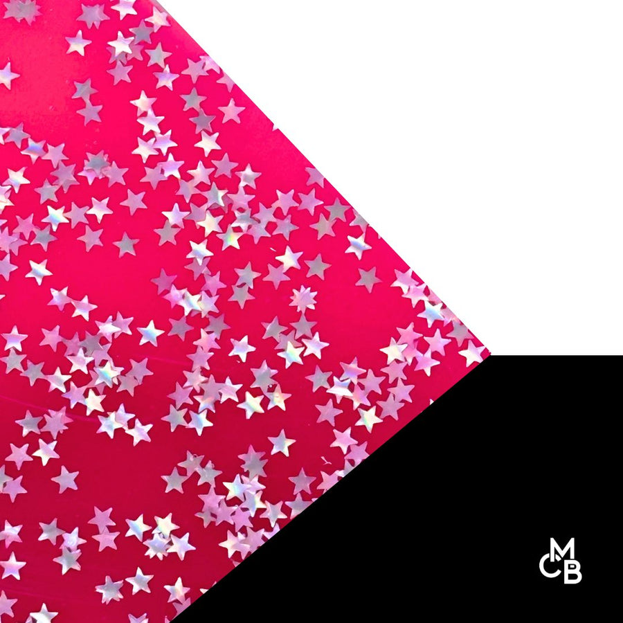 1/8" Hot Pink w/ Holographic Stars Shaped Glitter Cast Acrylic Sheets - Acrylic Sheets