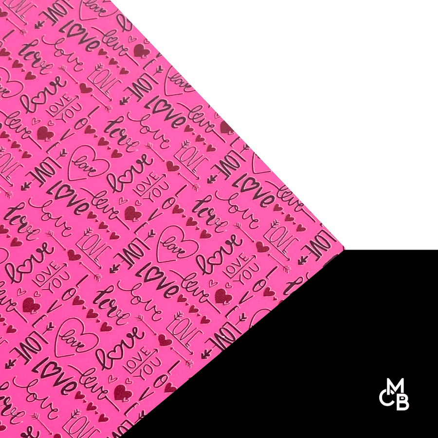 1/8" Love Typography on Metallic Hot Pink Pattern Acrylic Sheet CMB PRESTIGE PATTERNS - CMB Pattern Acrylic