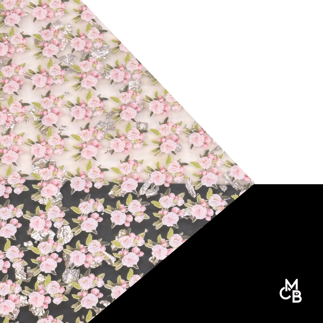 1/8" Pink Floral Bouquet on Silver Metallic Pattern Acrylic Sheet CMB PRESTIGE PATTERNS - CMB Pattern Acrylic