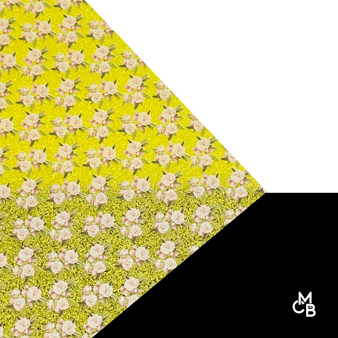 1/8" Pink Floral Bouquet on Yellow Glitter Pattern Acrylic Sheet CMB PRESTIGE PATTERNS - CMB Pattern Acrylic