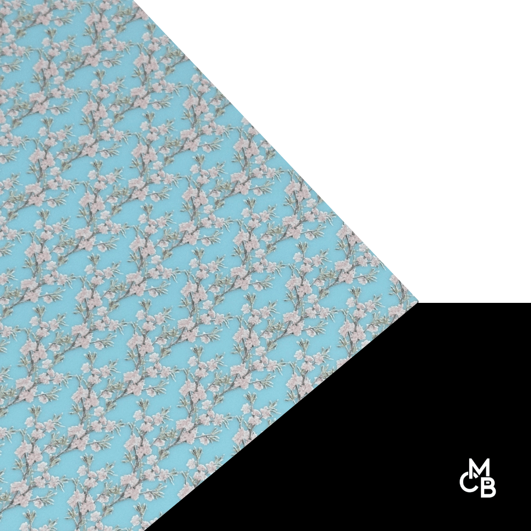 1/8" Pink Floral Vines on Matte Robin's Egg Blue Pattern Acrylic Sheet CMB PRESTIGE PATTERNS - CMB Pattern Acrylic