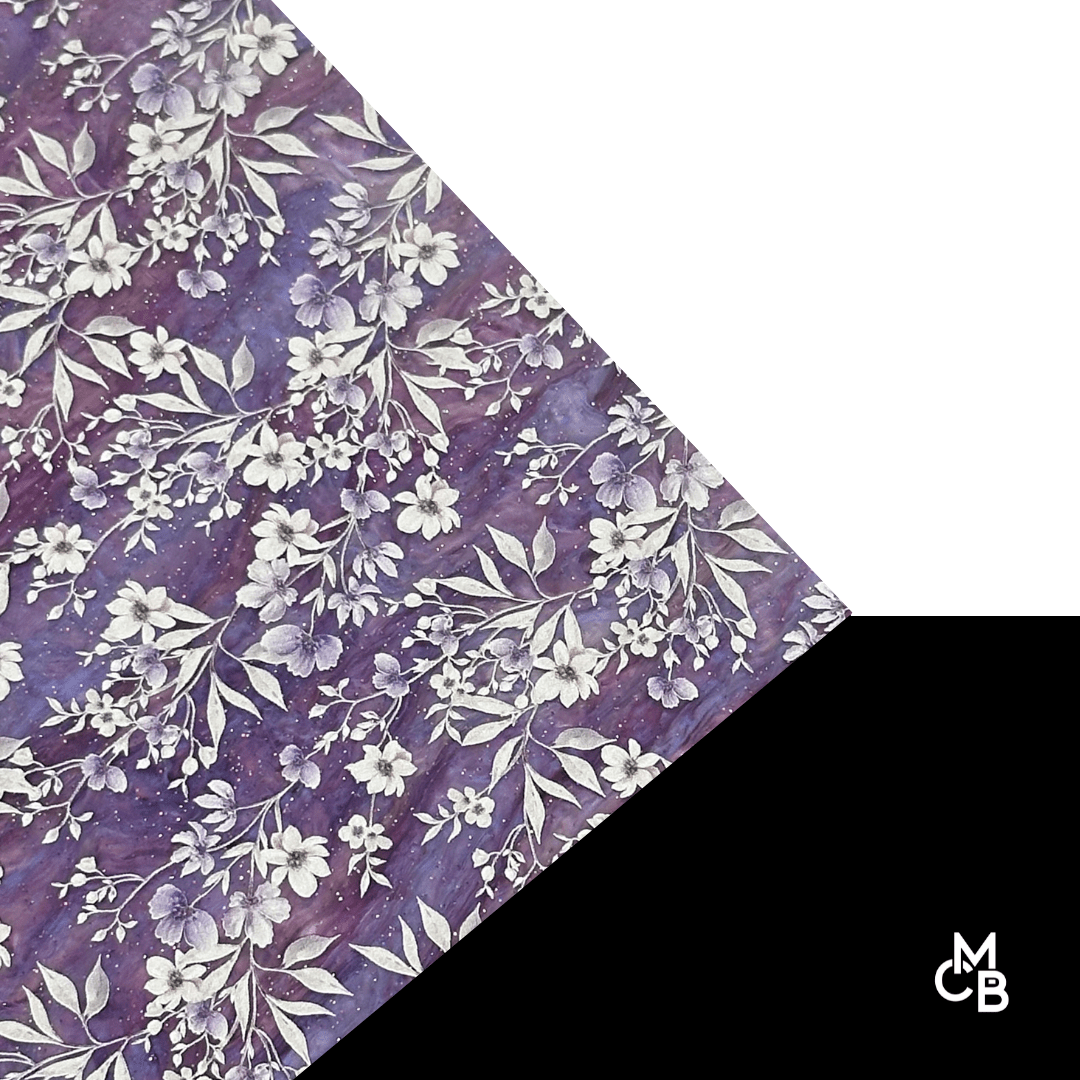 1/8" Purple Floral Vines On Lavender Marbled Glitter Pattern Acrylic Sheet CMB PRESTIGE PATTERNS - CMB Pattern Acrylic