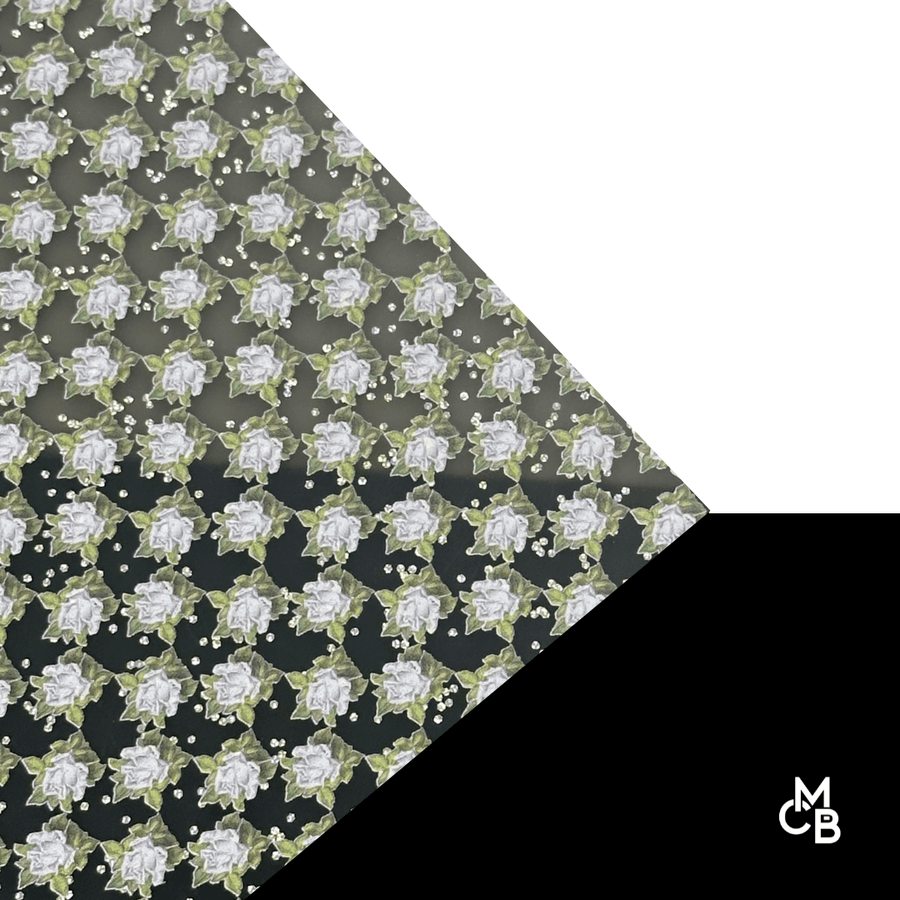 1/8" White Floral Bouquet on Twilight Tempest Glitz Pattern Acrylic Sheet CMB PRESTIGE PATTERNS - CMB Pattern Acrylic