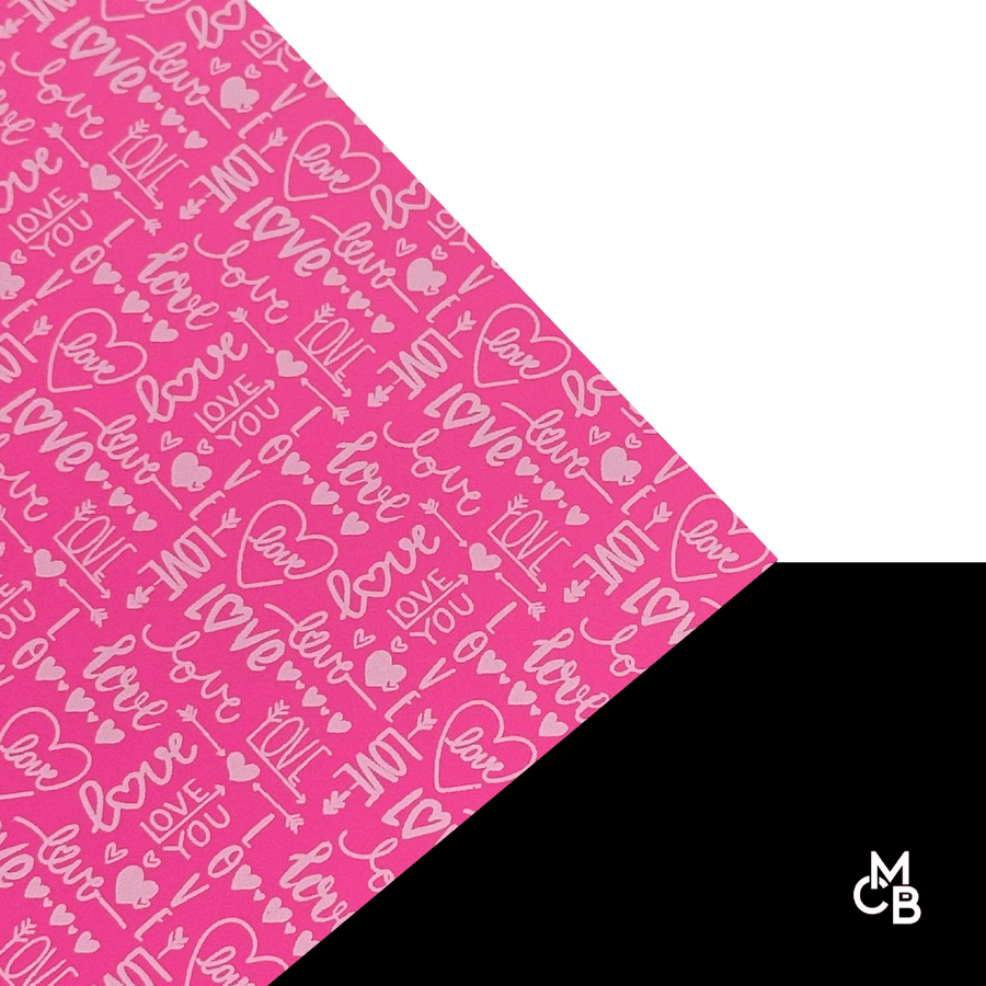 1/8" White Love Typography on Metallic Hot Pink Pattern Acrylic Sheet CMB PRESTIGE PATTERNS (Copy) - CMB Pattern Acrylic