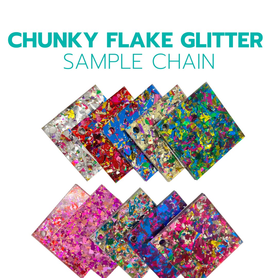 2" Sample Chain - 5/32" Chunky Flake Glitters - Acrylic Sheet Bundles