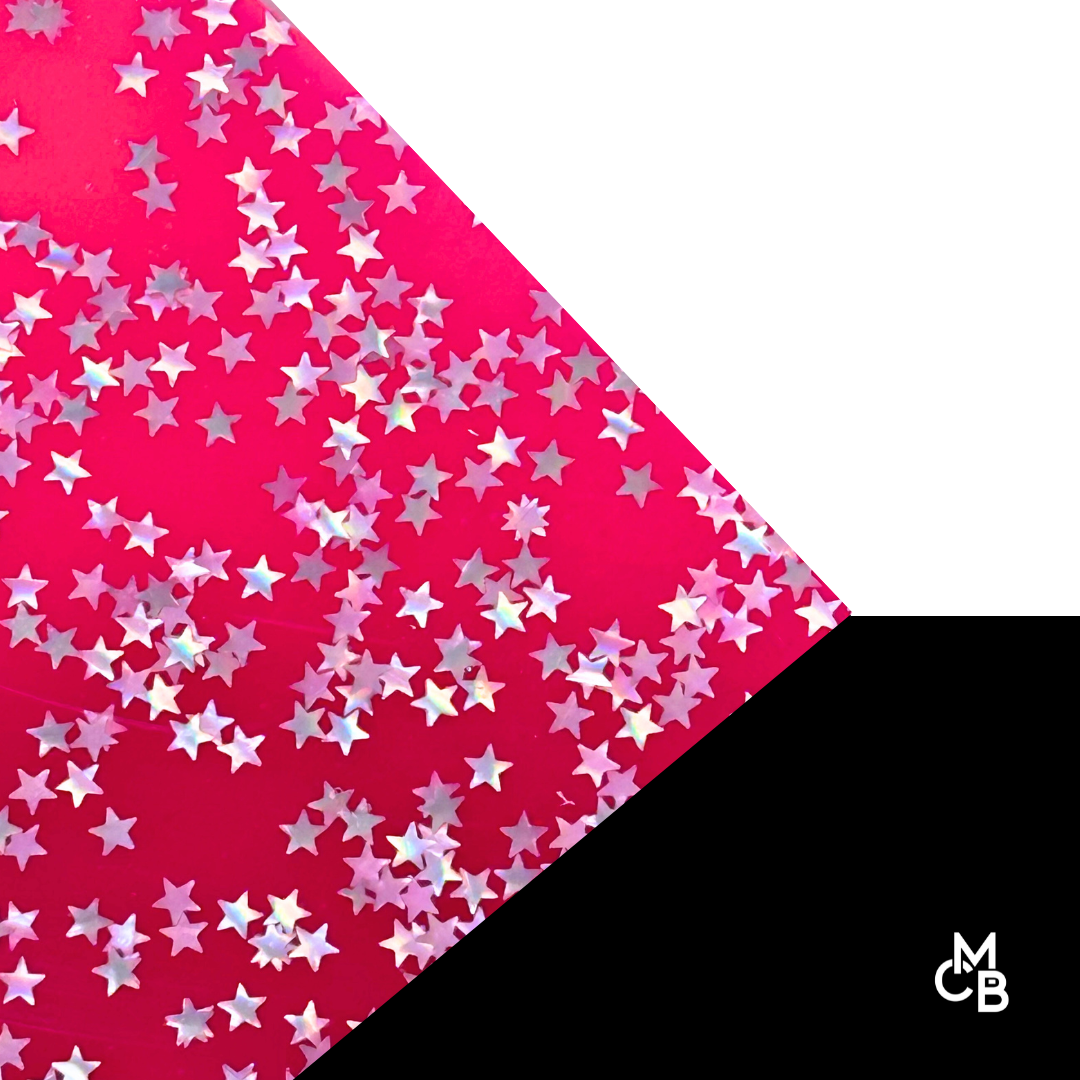 1/8" Hot Pink w/ Holographic Stars Shaped Glitter Cast Acrylic Sheets