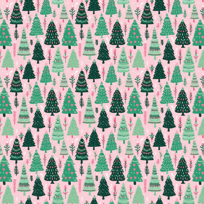 Cozy Christmas Trees on Pink Pattern Acrylic Sheets - CMB Pattern Acrylic