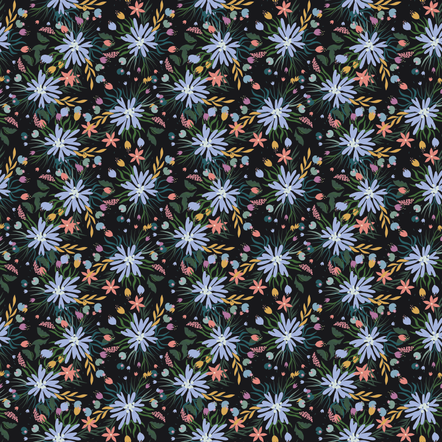 Dark Floral Bloom Blue Pattern Acrylic Sheet - CMB Pattern Acrylic