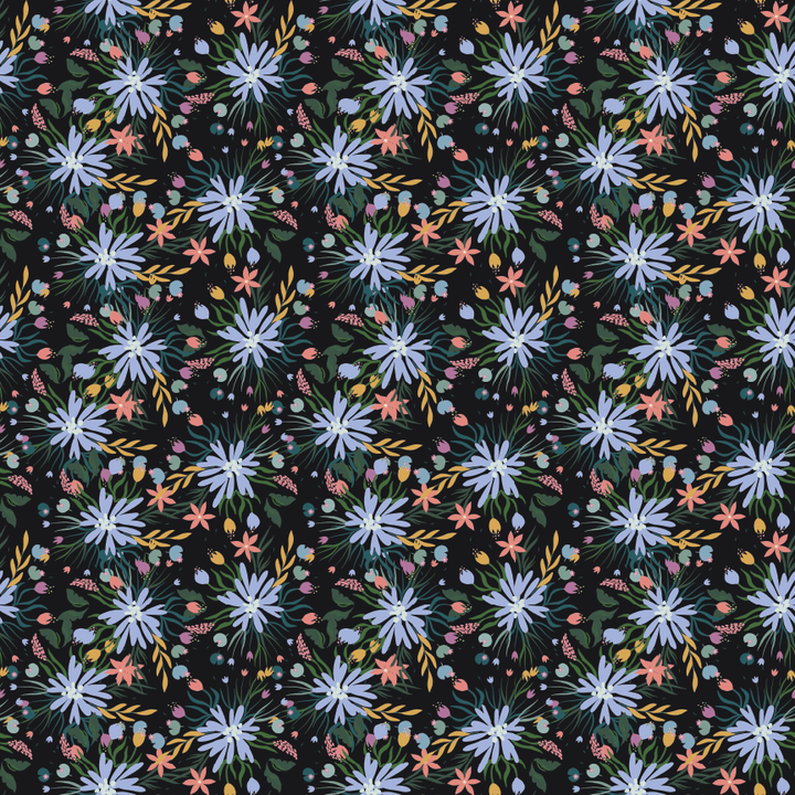 Dark Floral Bloom Blue Pattern Acrylic Sheet - CMB Pattern Acrylic