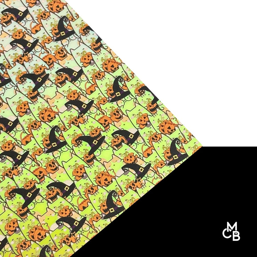 Kawaii Cats Halloween on Iridescent Sunset Series Orange Pattern Acrylic Sheet CMB PRESTIGE PATTERNS - Acrylic Sheets