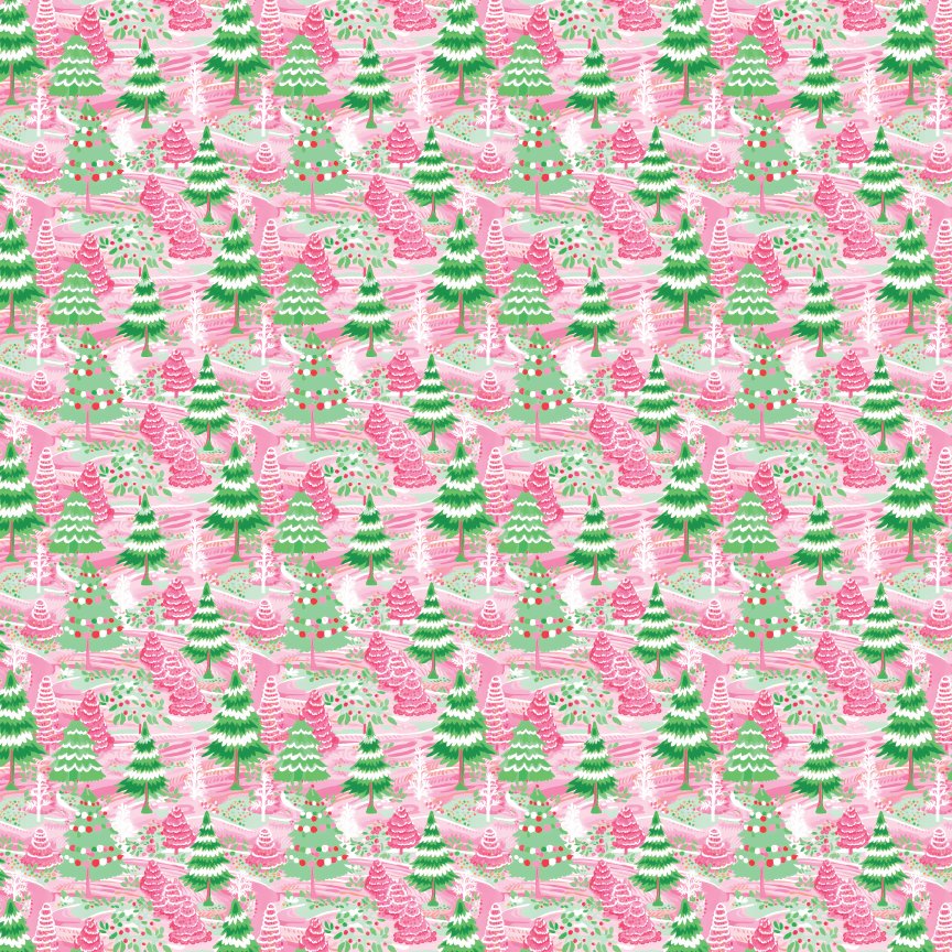 Preppy Pink & Green Christmastrees Pattern Acrylic Sheets - CMB Pattern Acrylic