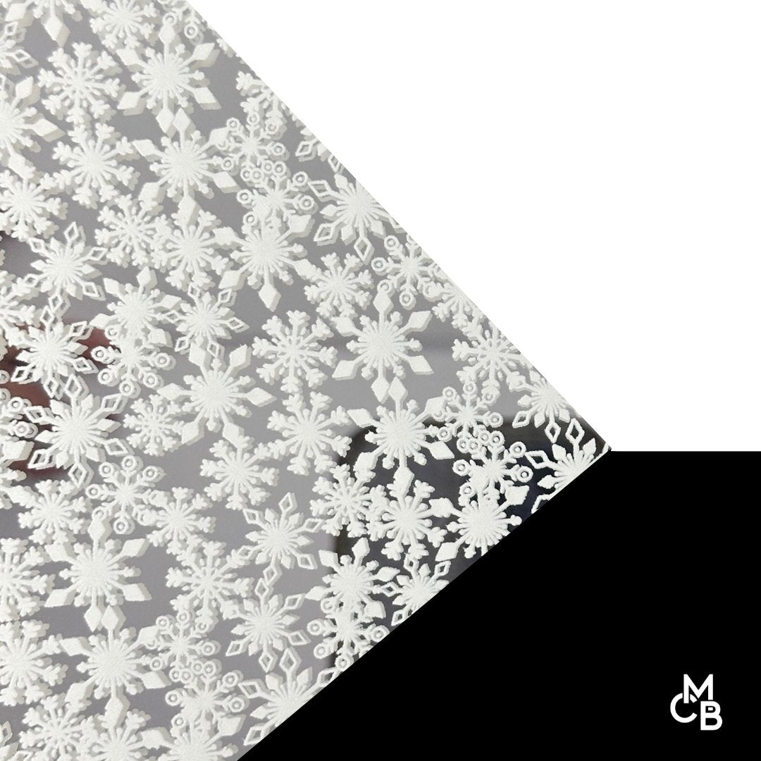 White Snowflakes on Silver Mirror Pattern Acrylic Sheet CMB PRESTIGE PATTERNS - Acrylic Sheets